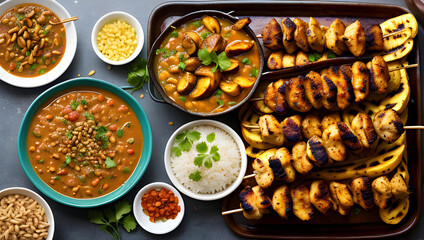 peanut soup, jollof rice, grilled chicken wings, dry fried bananas plantains