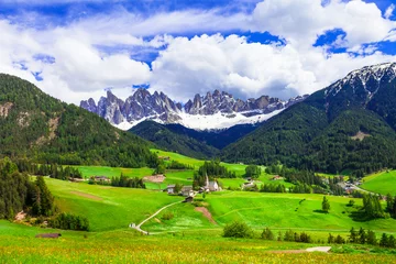 Fotobehang Stunning Alpine scenery of breathtaking Dolomites rocks mountains in Italian Alps, South Tyrol, Italy. famous and popular ski resort © Freesurf