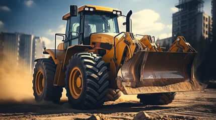 Fototapeta premium A powerful bulldozer heavy machine in a construction site.