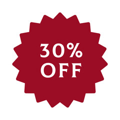 Digital discount offer label or sticker in PNG format with transparent background, featuring a 30% discount