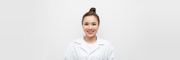Smiling esthetician in doctor's office