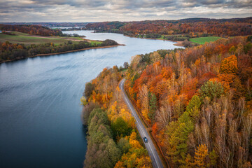 Autumnal landscape of Kashubian lakes and forests, Poland