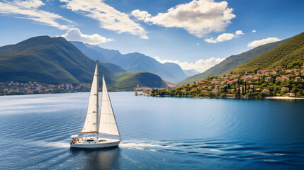 Luxury yacht sailing in the Adriatic Sea Montenegro - obrazy, fototapety, plakaty