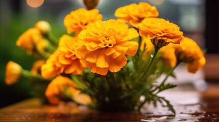 Naklejka na ściany i meble Marigold. Beautiful Marigold Flowers. Carnation. Mother's Day Concept. Valentine Day Concept with a Copy Space. Springtime.