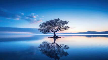 solitary tree in blue hour