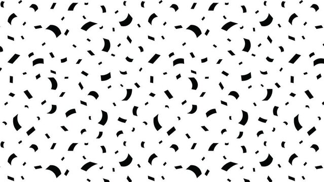 4k Animated falling confetti pattern on White Background Black Silhouette Black Paper Cuts, Sprinkles or Sweet Sugar Decorations Background. Motion Confetti pattern for birthday, party celebration. 