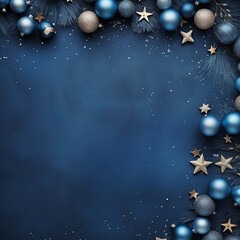 Blue christmas background with balls, stars and snowflakes.