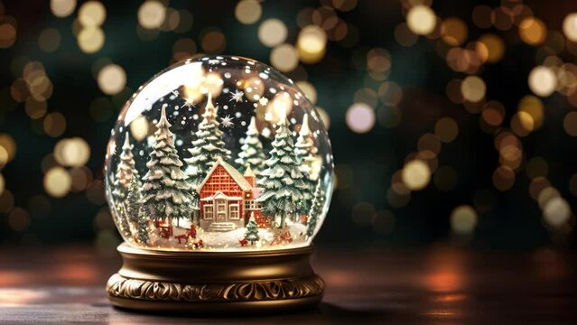 The snow globe's base is adorned with intricate silver and gold designs, adding a touch of elegance to the overall design