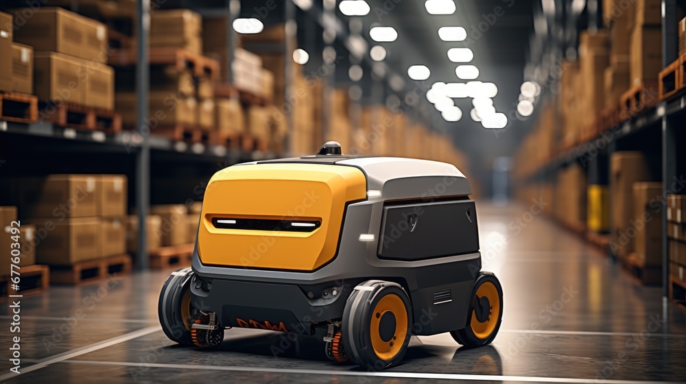 Fototapete warehouse delivery using advanced robotics and automated guided vehicles.