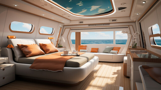 Master cabin of a yacht.