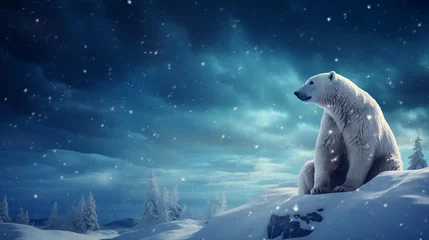 Foto op Canvas Winter landscape with a polar bear. © Анастасия Козырева