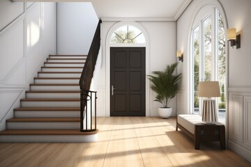 Interior home rendering, Front door. - obrazy, fototapety, plakaty