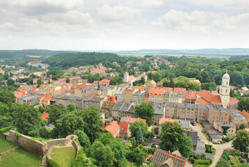Fototapeta na wymiar Panorama of the town of Bolków from the castle tower, Poland
