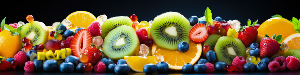 Fresh fruit salad with kiwi, orange, raspberry, grapefruit, blackberry and kiwi. Healthy food and vitamins.