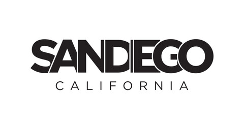 San Diego, California, USA typography slogan design. America logo with graphic city lettering for print and web.
