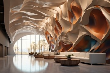 Modern lobby hotel, Creative hotel lobby background wall.