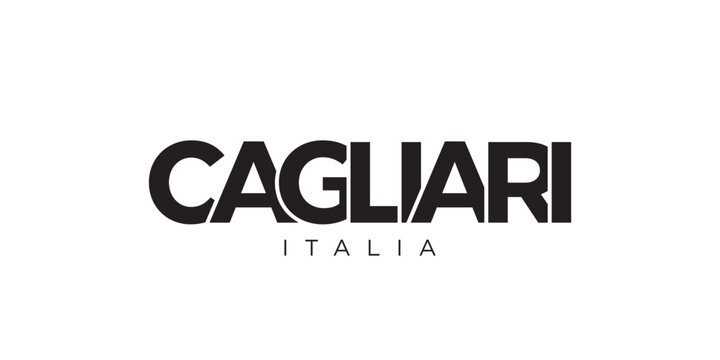 Cagliari in the Italia emblem. The design features a geometric style, vector illustration with bold typography in a modern font. The graphic slogan lettering.