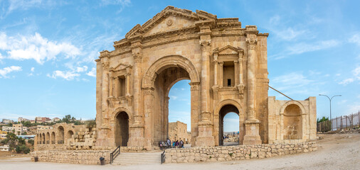 View at the Hadrian Arch in Archaeological complex of Jerash - Jordan - obrazy, fototapety, plakaty