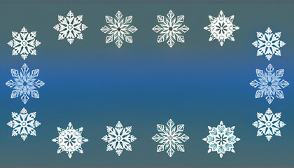 Białe śnieżynki na niebieskim tle. Bożonarodzeniowe tło z miejscem na tekst - obrazy, fototapety, plakaty