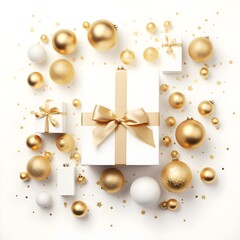 Obraz na płótnie Canvas Christmas background with golden balls, Christmas background with gift boxes, golden Christmas balls, 