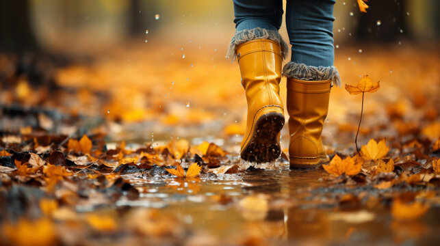 person walking in autumn park HD 8K wallpaper Stock Photographic Image 