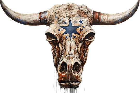 Bull skull with american flag transparent on PNG background. Generative Ai.