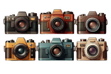 Vintage camera with Carl Zeiss lens transparent on PNG background. Generative Ai.