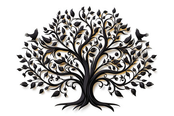 Obraz premium Stylish tree illustration with rood in black transparent on PNG background. Generative Ai.