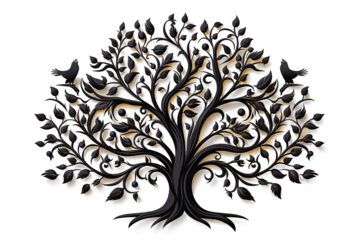 Stylish tree illustration with rood in black transparent on PNG background. Generative Ai.