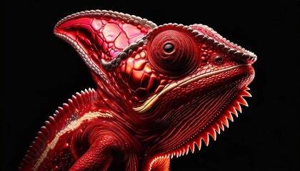 Fototapeta premium Red chameleon on a black background