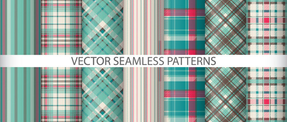Set plaid fabric texture. Tartan vector seamless. Check pattern background textile.