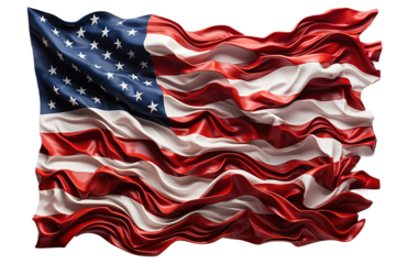 American flag blowing in the wind isolated on PNG Background. Generative Ai.