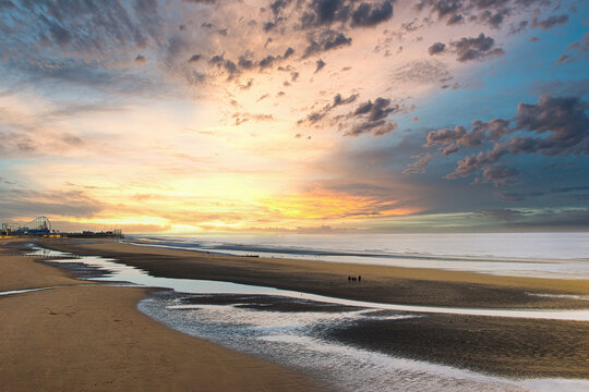 sunset on the beach in blackpool