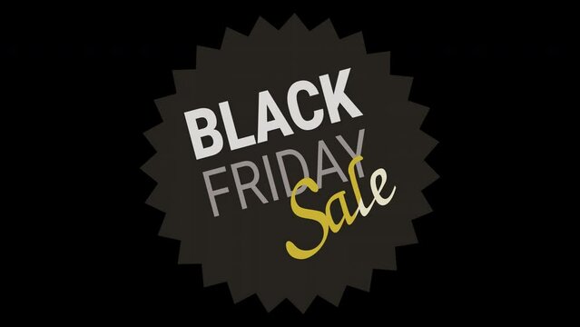 Animation of the appearance of a label with the wording "BLACK FRIDAY Sale" in the shape of a black star on a green background, transparency and alpha channel in a flat style