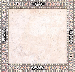 Square backdrop with detail of traditional persian mosaic with mother-of-pearl and stone geometric...