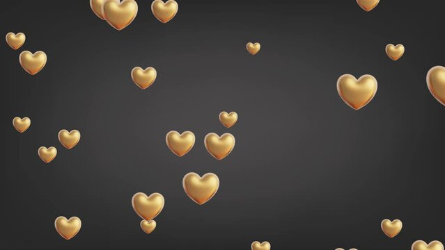 gold valentine day heart animated background. Wedding anniversary, love background. Gold heart falling, flying. Bokeh, particle, shimmer, sparkle, with heart. Seamless 4K Love heart greeting video. 