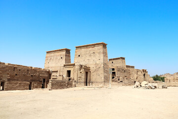 Philae temple in Aswan on the Nile, Egypt, North Africa. Temple of Isis on Agilkia Island (Philae)