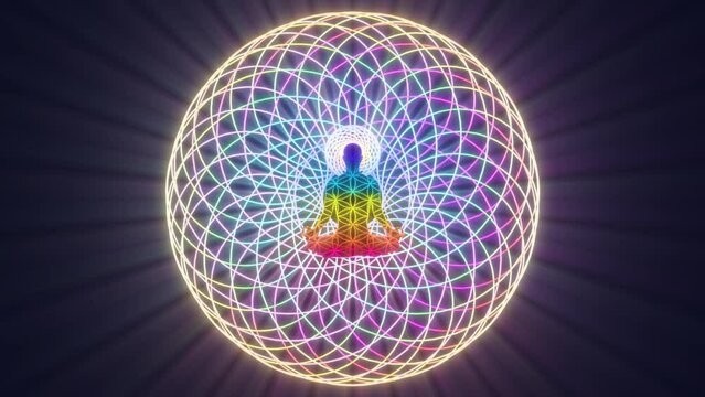 looped 3d animation of a meditating
man in the astral of sacred energies