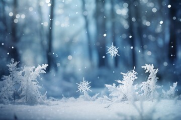 Crystal snowflakes floating in the air as if dancing on the wind, copy space, background wallpaper