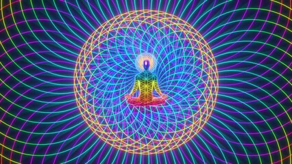 looped 3d animation of a meditating
man in the astral of sacred energies