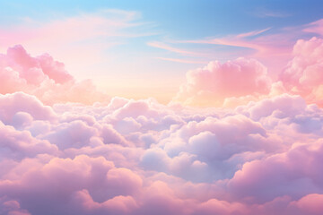 Pastel Holographic Gradient Clouds Against Soft Pink Sky