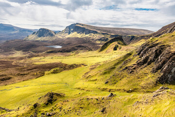 Beautiful panorama view of Quiraing, Scotland, Isle of Skye - 677610213
