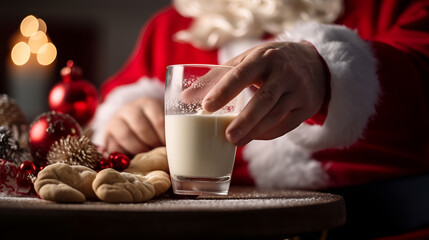 Obraz na płótnie Canvas A Christmas glass of milk and cookies for Santa Claus
