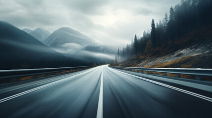 Mountain road descending quickly at high speed - obrazy, fototapety, plakaty