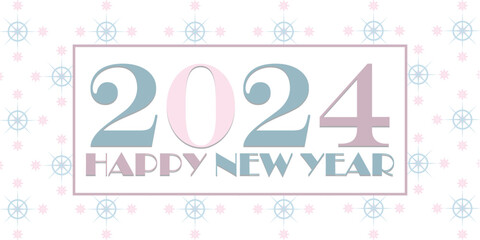 2024 Happy New Year Winter Banner with Snow Flakes Pattern in Pink Blue Purple Colors Vector Illustration