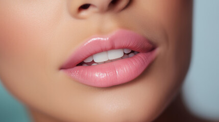 Female lips with pink lipgloss.