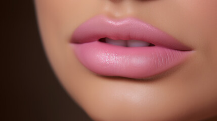 Female lips with pink lipgloss.