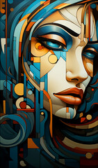  Girl portrait in style of cubism art, perfect, Attractive look