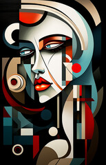  Girl portrait in style of cubism art, perfect, Attractive look