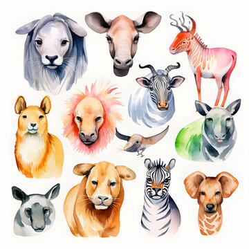 Set of animals illustration, watercolor set of  Animals Illustration.